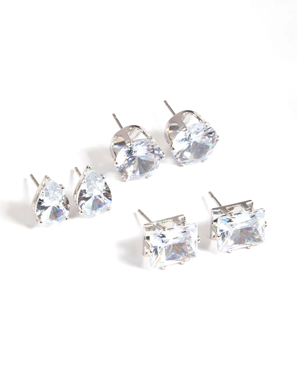 Rhodium Statement Stud Earrings Pack