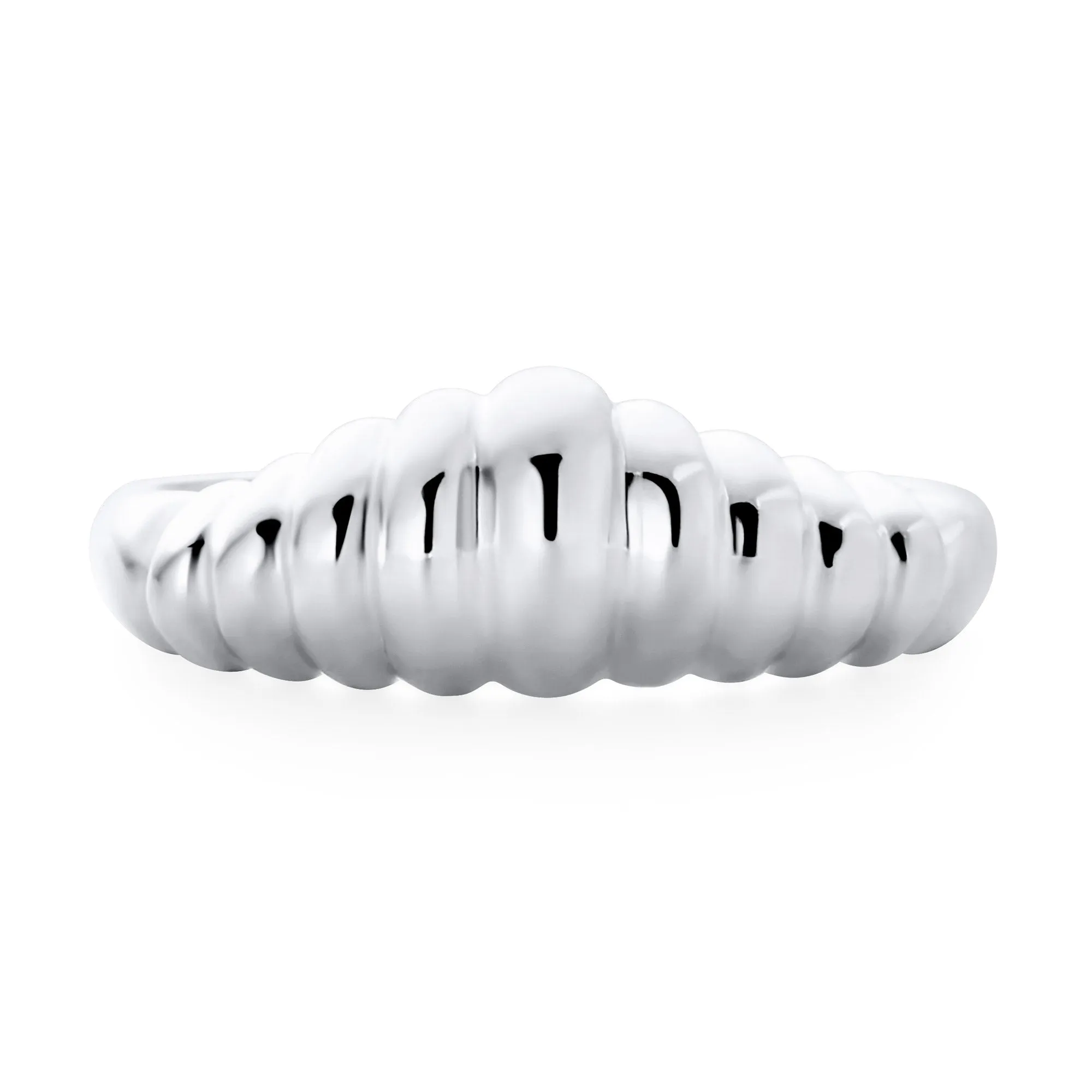 Ribbed Dome Croissant Silver Ring: Dainty Shrimp Band Thin Sterling