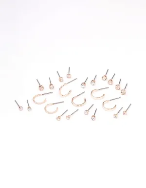 Rose Gold Diamante Stud & Hoop Earring 12-Pack