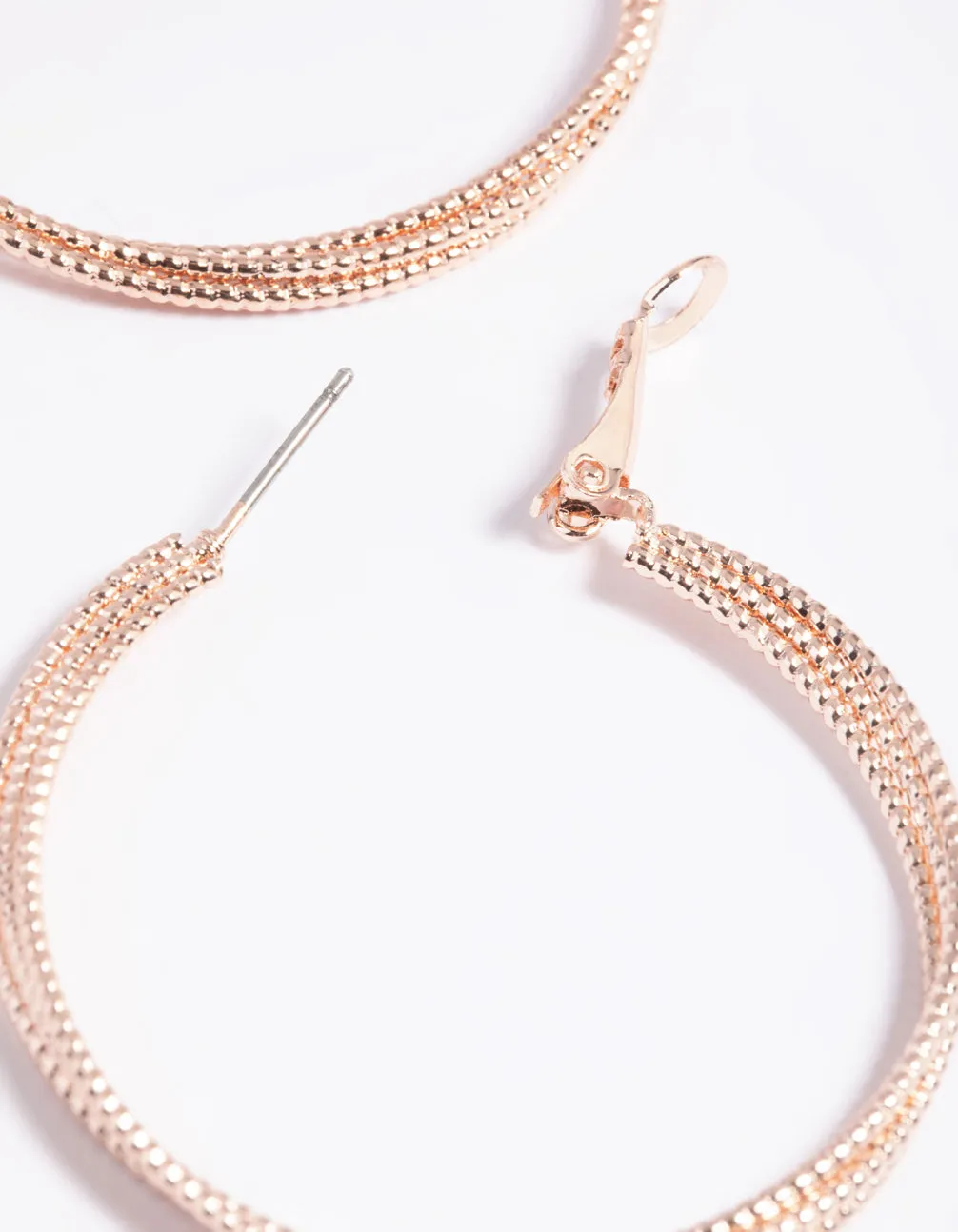 Rose Gold Textured Criss Cross Hoop Earrings