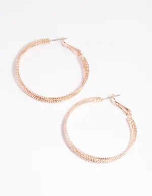 Rose Gold Textured Criss Cross Hoop Earrings