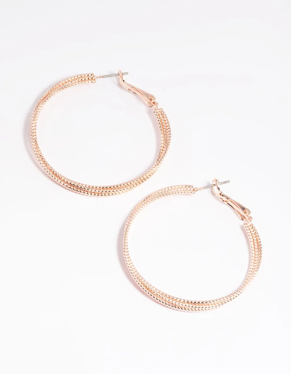 Rose Gold Textured Criss Cross Hoop Earrings