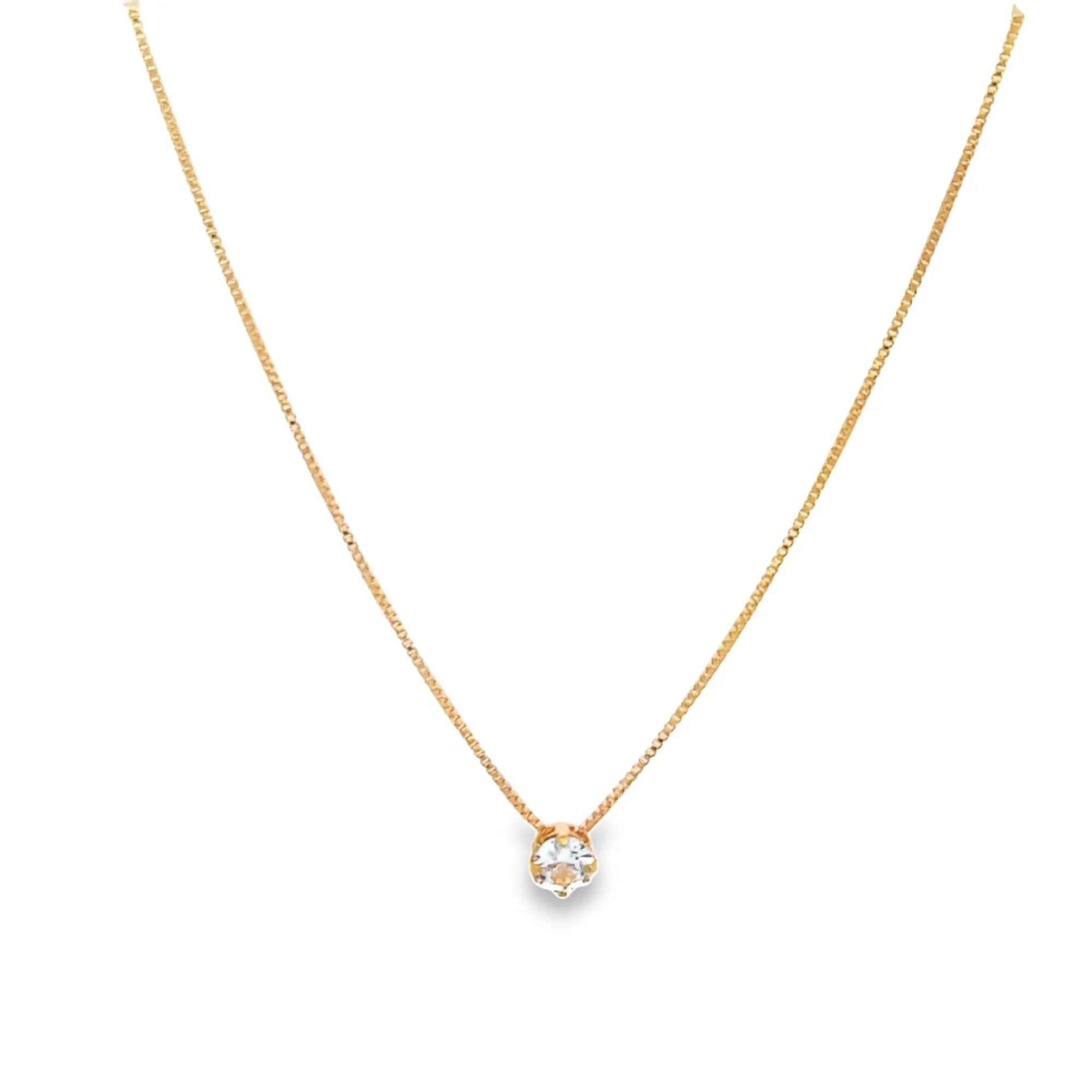 Round CZ Stone Charm Dainty Box Necklace (G169)