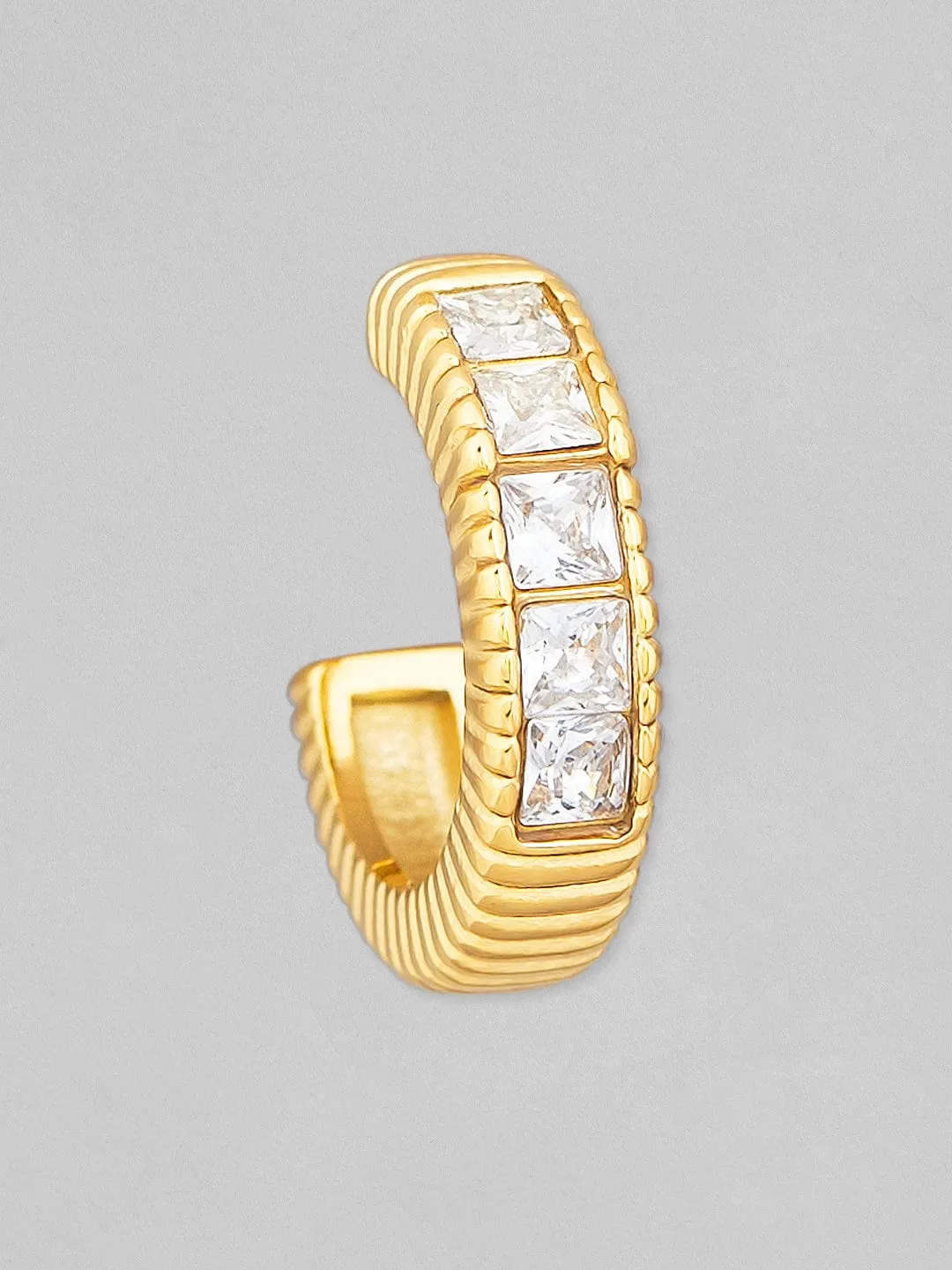 Rubans Voguish 18K Gold Plated Stainless Steel Waterproof Huggie Hoop Earring With Zircons.