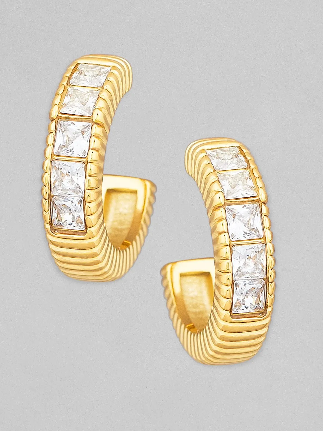 Rubans Voguish 18K Gold Plated Stainless Steel Waterproof Huggie Hoop Earring With Zircons.