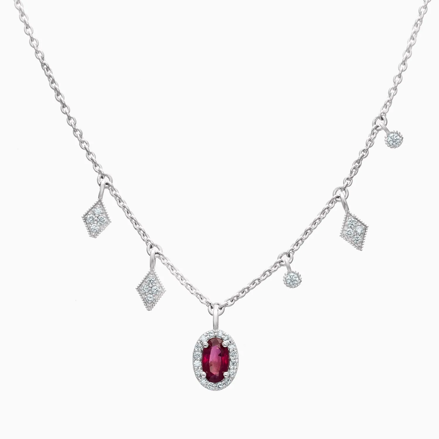 Ruby and Diamonds Charm Necklace