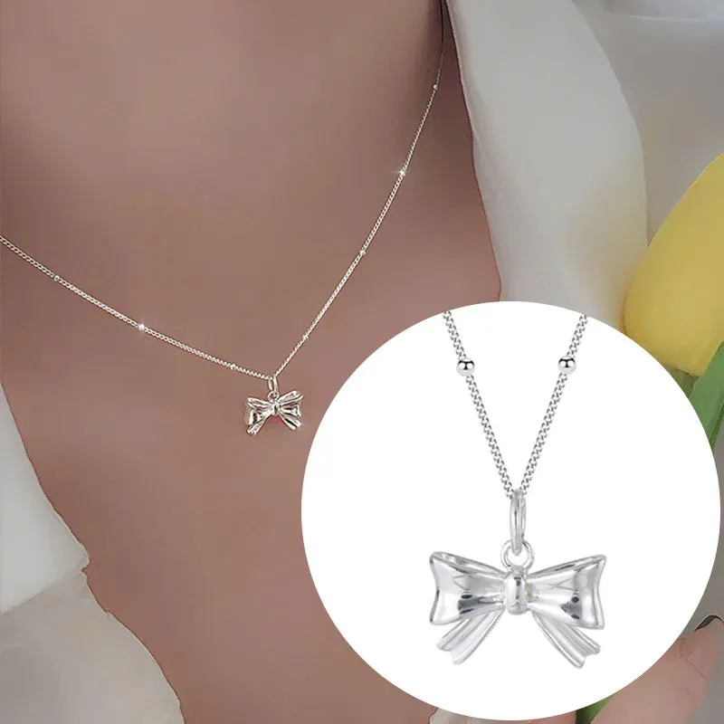 S925 Sterling Silver Bow Necklace