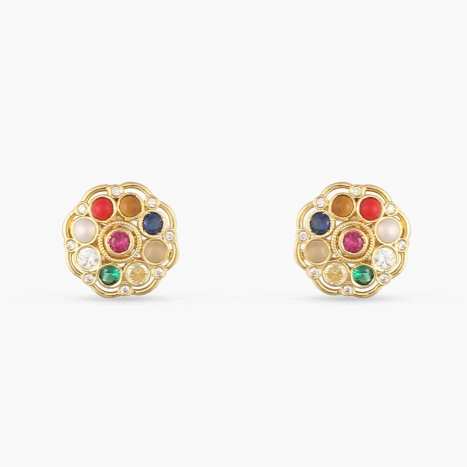 Sarika Navaratna Silver Stud Earrings