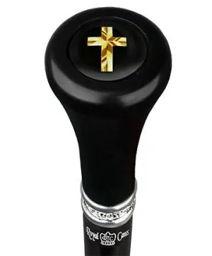 Scratch and Dent Christian Cross Symbol Top Walking Stick w/ Black Beechwood Shaft & Pewter Collar V2172