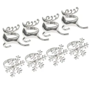 Set Of 4 Christmas Napkin Rings Silver Metal Table Decoration