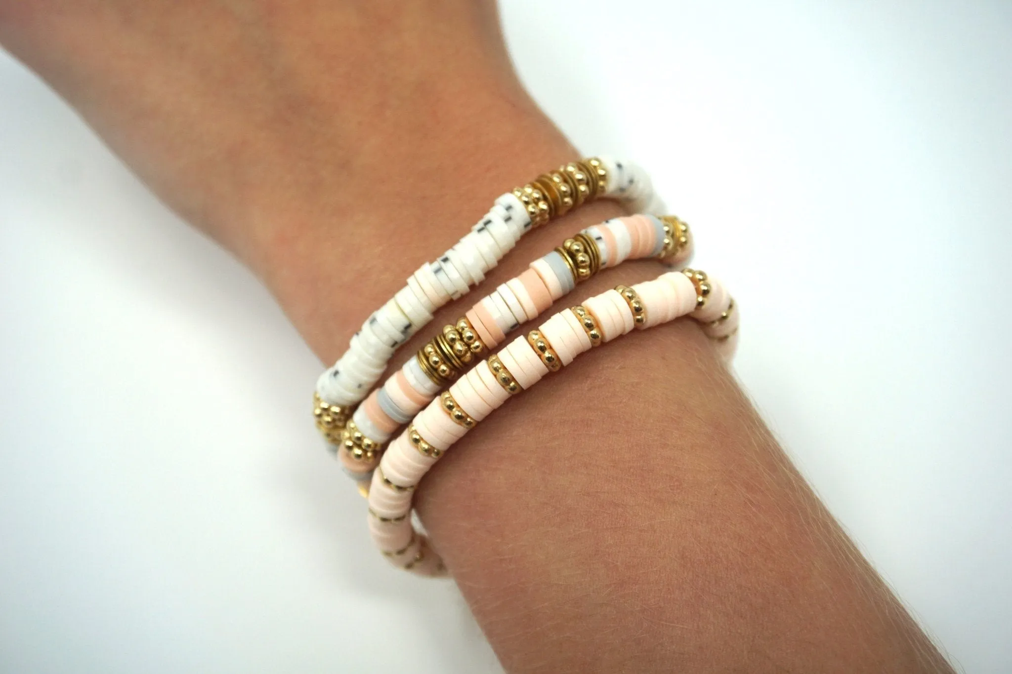 Shades of Sand Handmade Heishi Bead Bracelet 3 piece stack