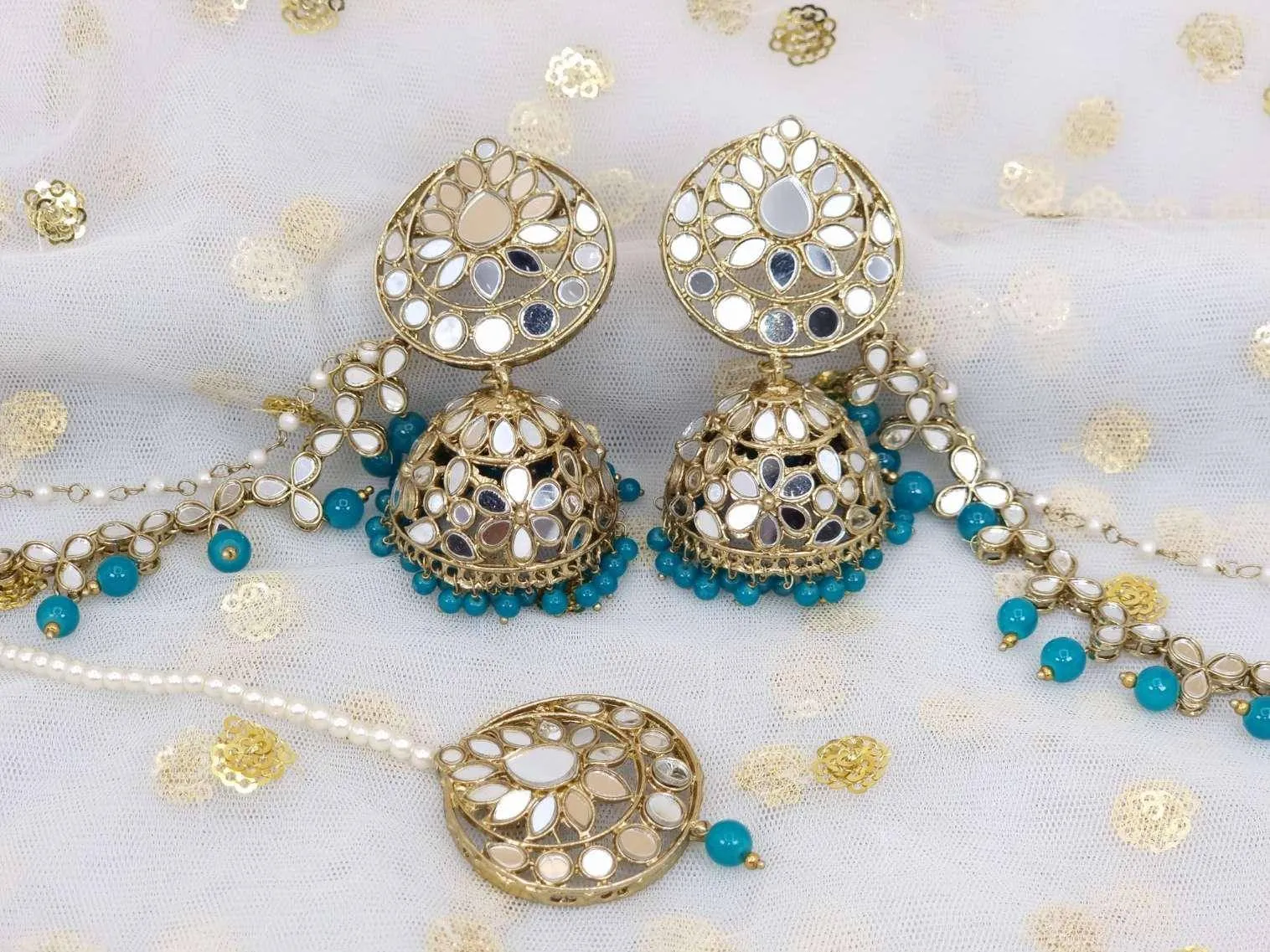 Sharon Earring and Tikka Set Teal