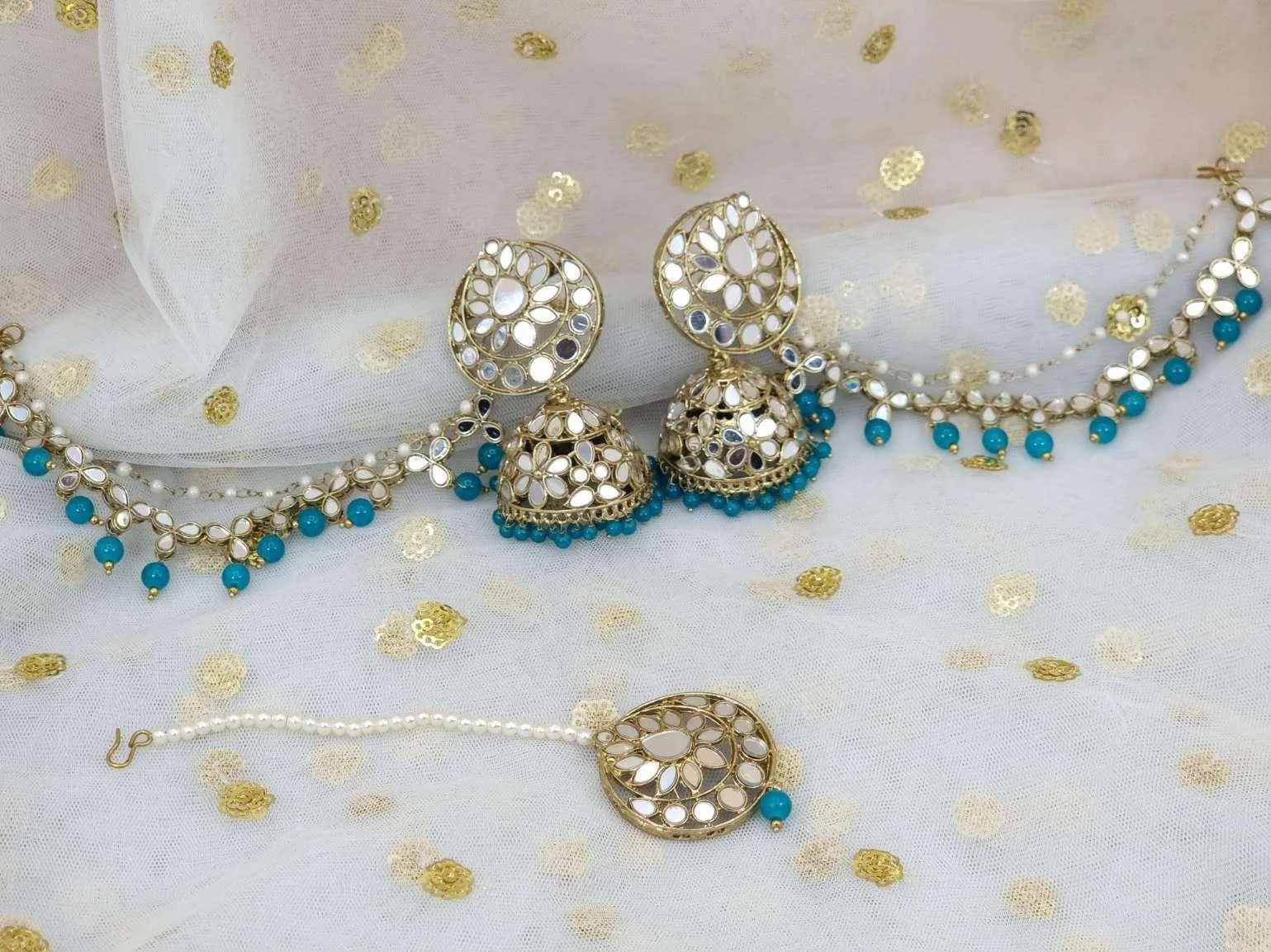 Sharon Earring and Tikka Set Teal