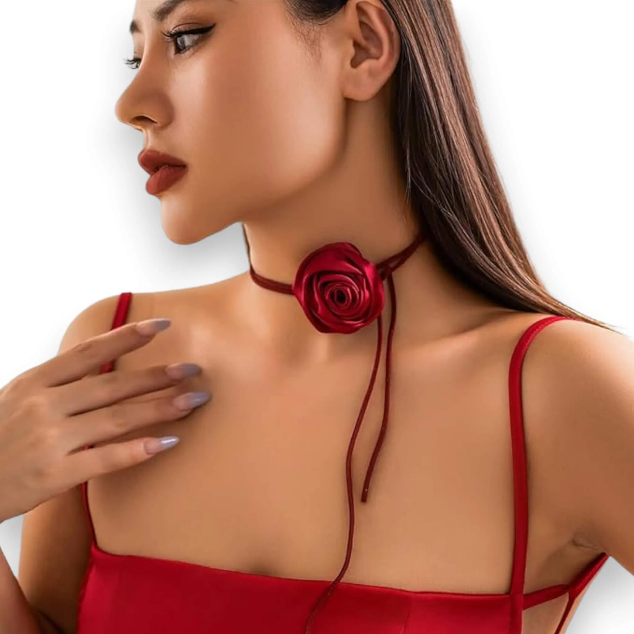 Silk Rose Leather Wrap Choker