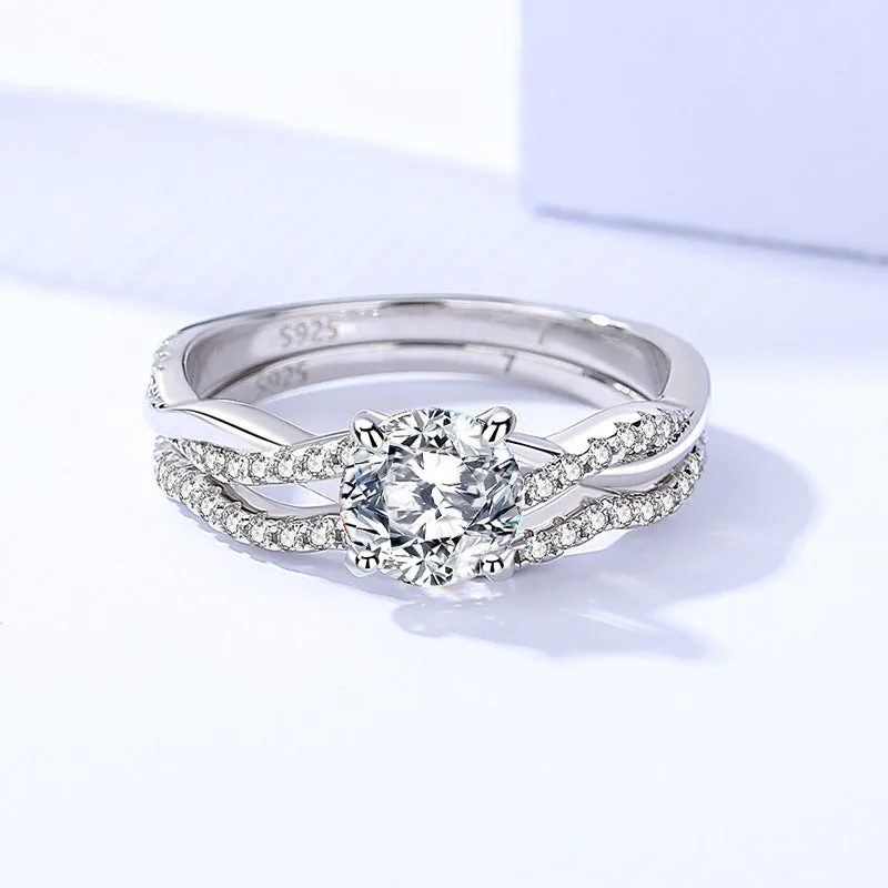 Silver one carat moissanite ring women's  versatile high-end ring