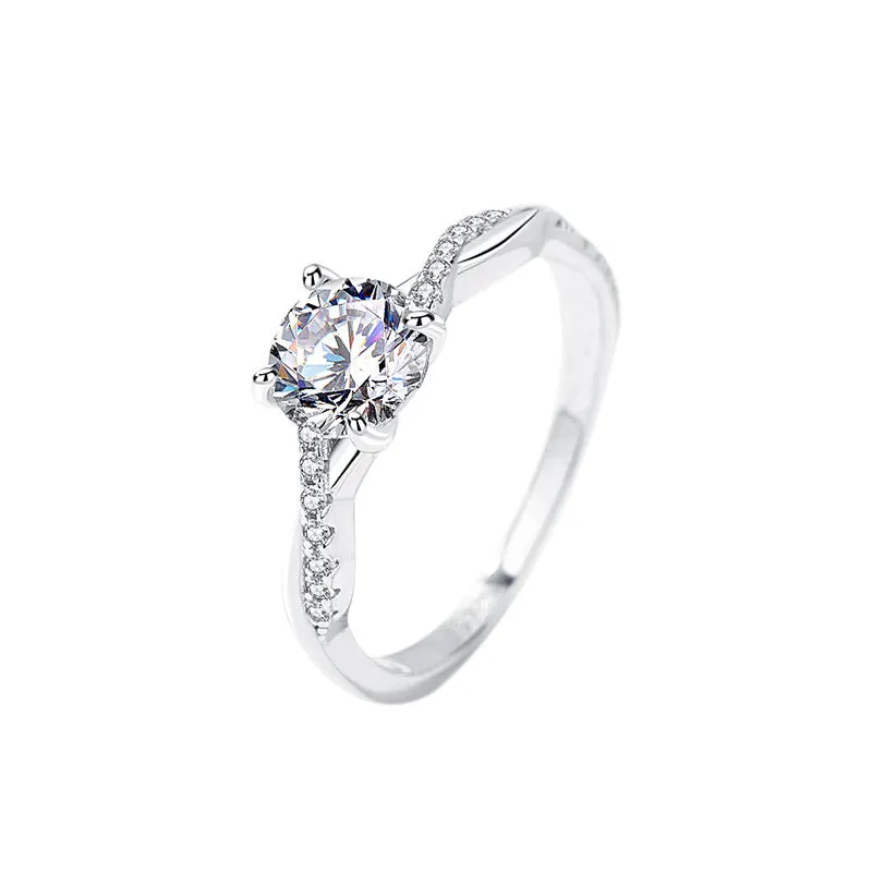 Silver one carat moissanite ring women's  versatile high-end ring