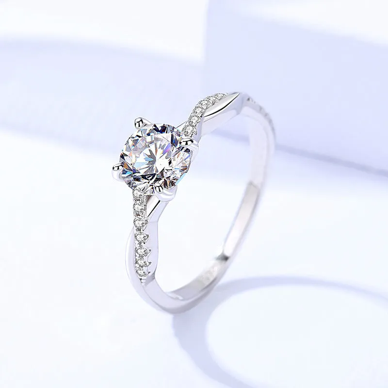 Silver one carat moissanite ring women's  versatile high-end ring