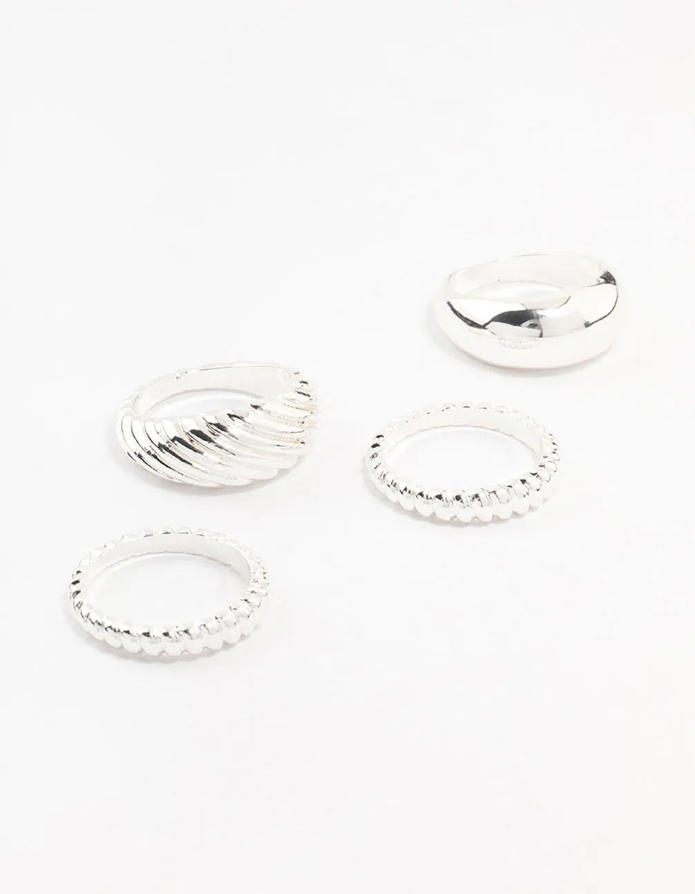 Silver Plated Twisted & Plain Rings 4-Pack