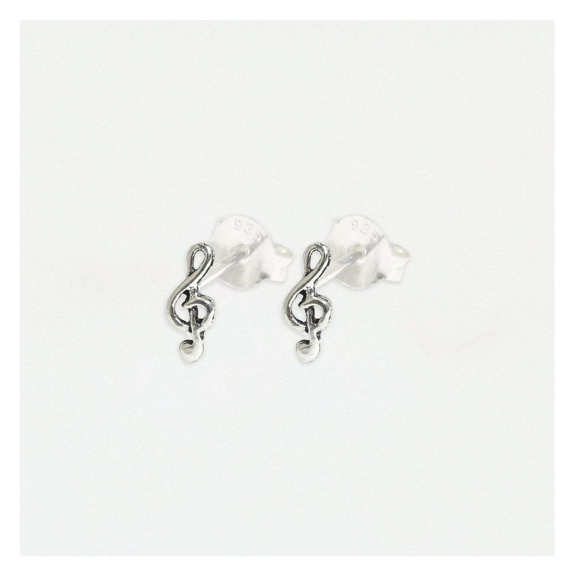 Silver Treble Clef Ear Studs - Elegant Musical Note Earrings