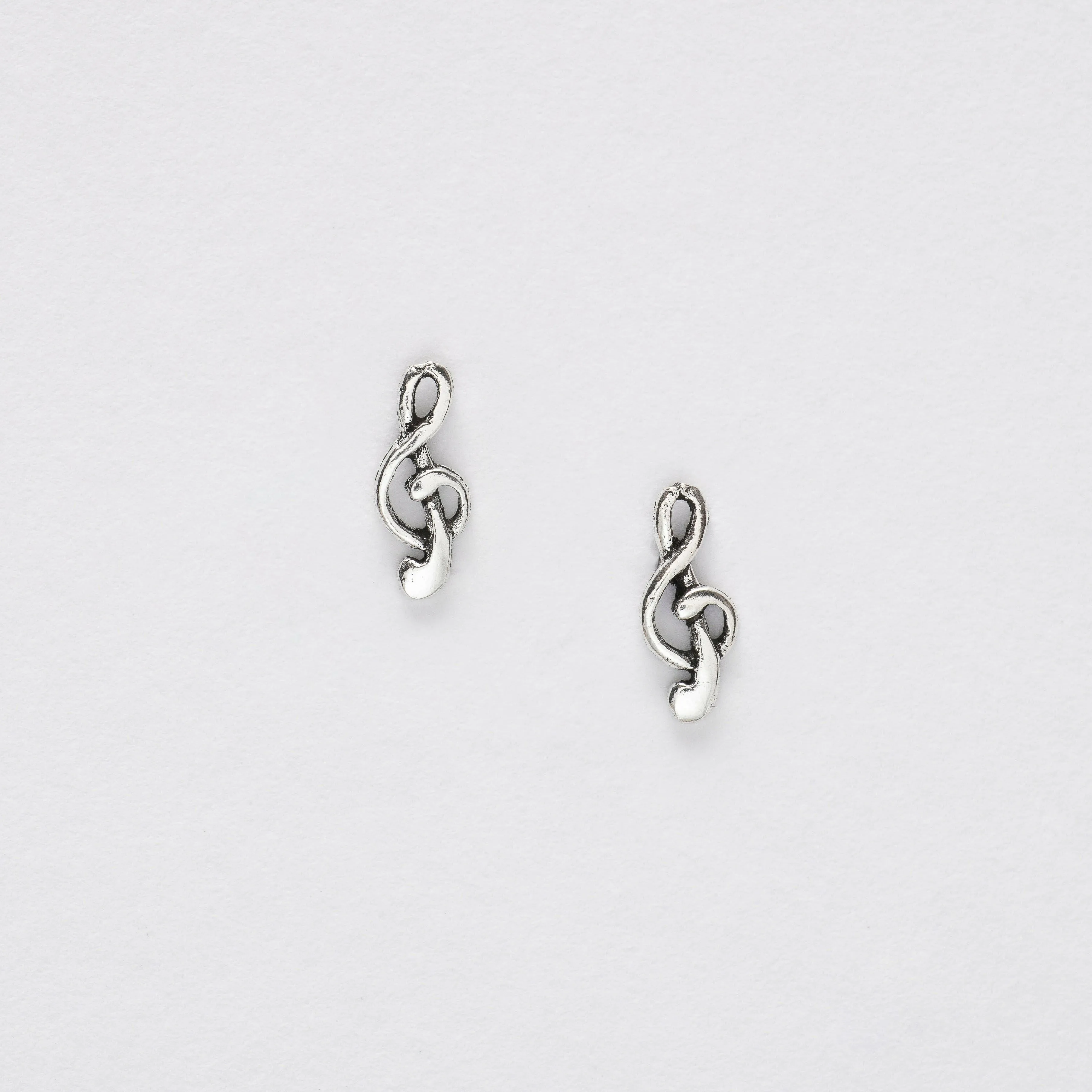 Silver Treble Clef Ear Studs - Elegant Musical Note Earrings