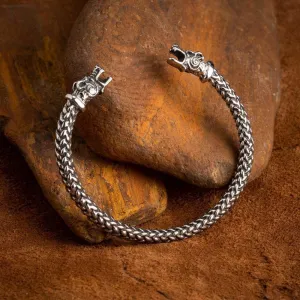 Small Stainless Steel Wolf Head Torc Bracelet