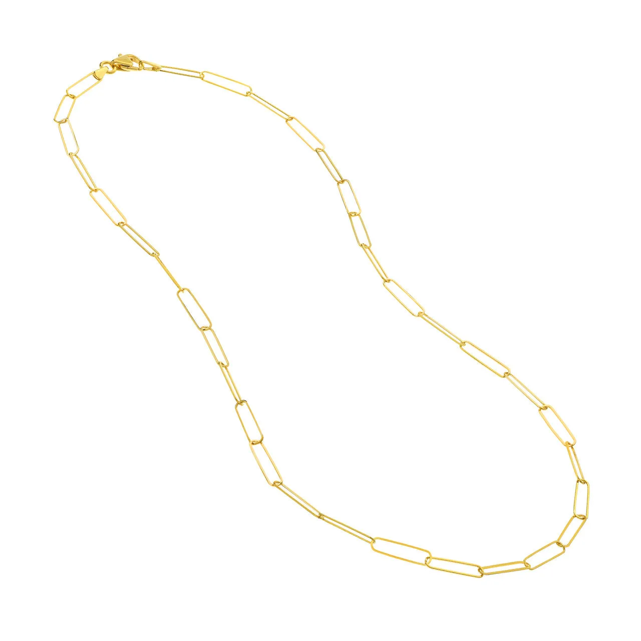 Solid 14K Gold 3.6mm Long and Thin Paperclip Chain Necklace with Lobster Lock