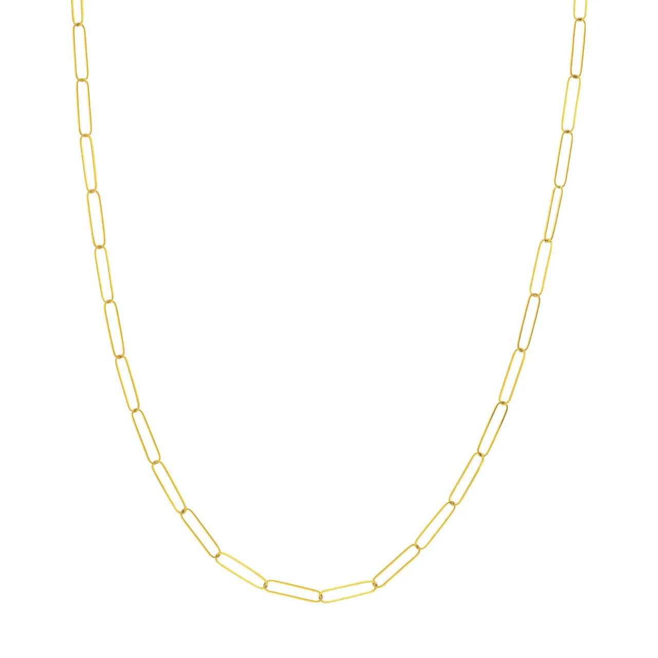 Solid 14K Gold 3.6mm Long and Thin Paperclip Chain Necklace with Lobster Lock