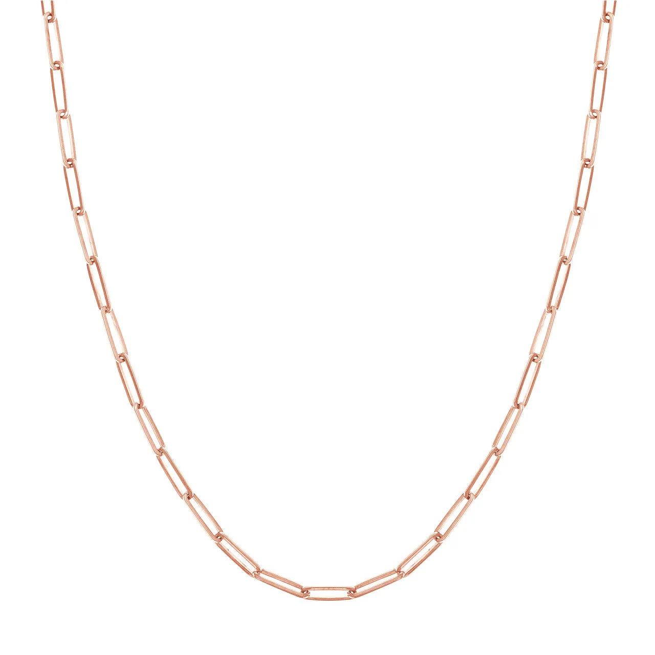 Solid 14K Gold 3.95mm Long Paperclip Link Chain Necklace with Lobster Lock