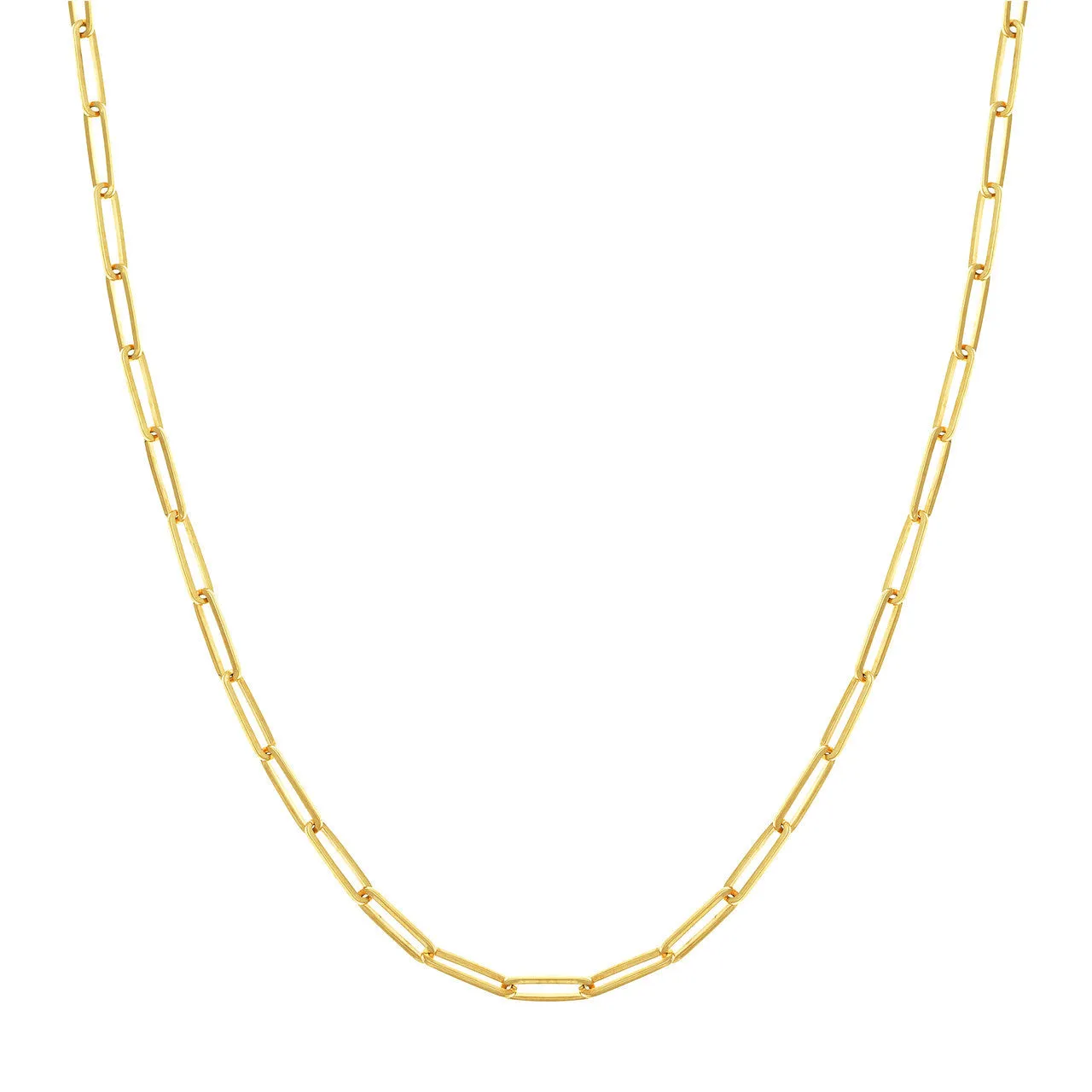 Solid 14K Gold 3.95mm Long Paperclip Link Chain Necklace with Lobster Lock