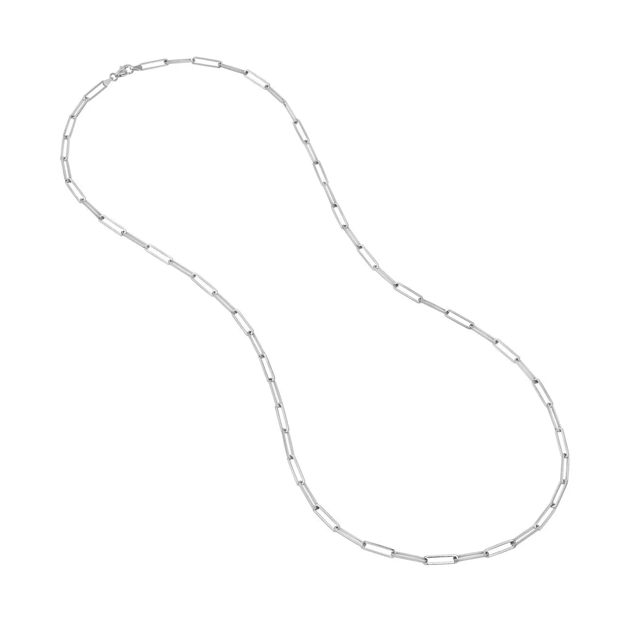 Solid 14K Gold 3.95mm Long Paperclip Link Chain Necklace with Lobster Lock