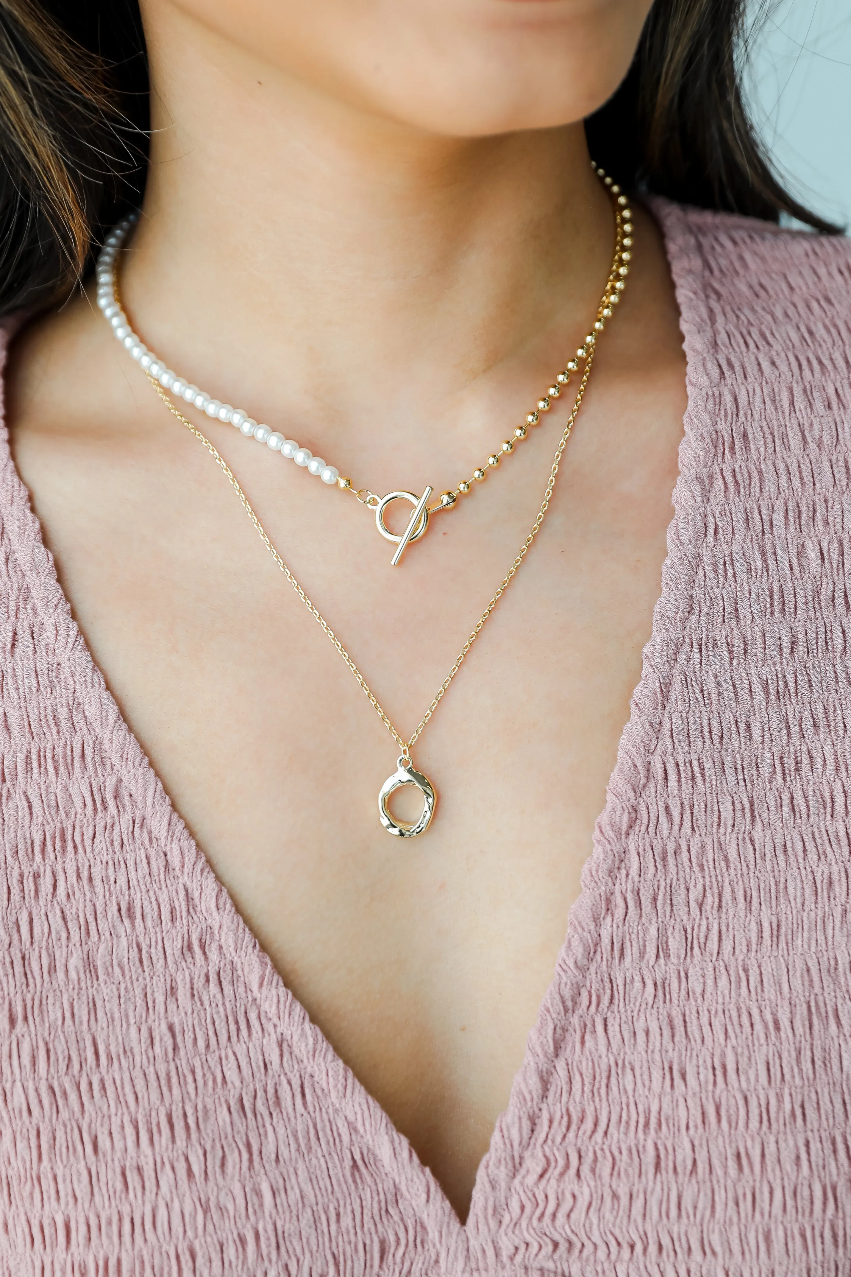 Sophia Gold Pearl Layered Chain Necklace