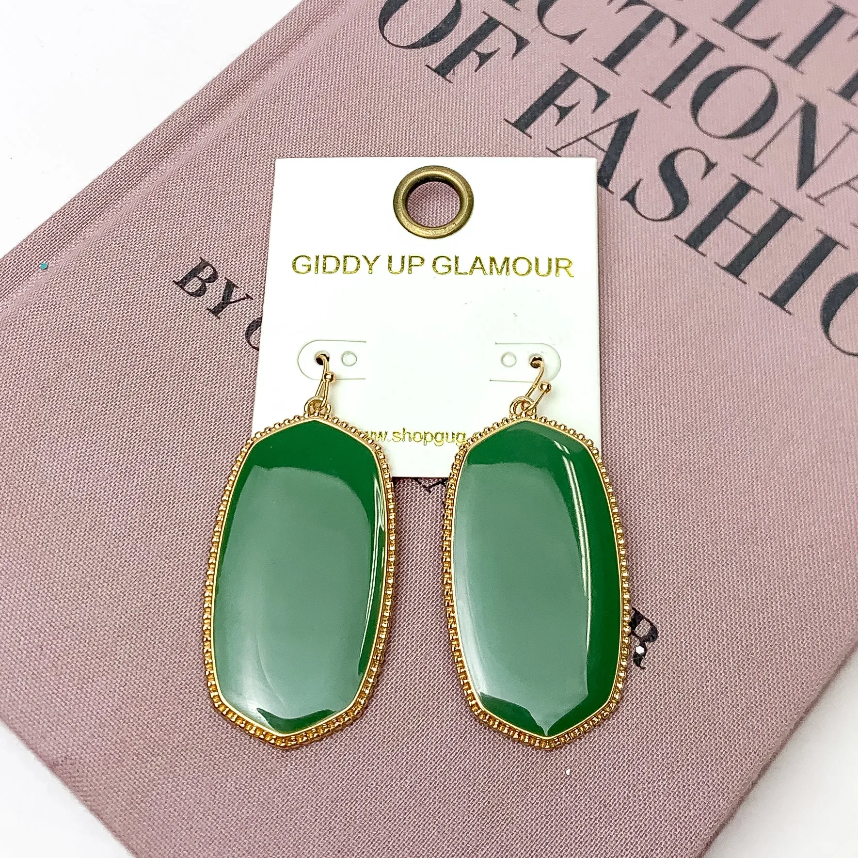 Southern Charm Oval Earrings in Olive Green