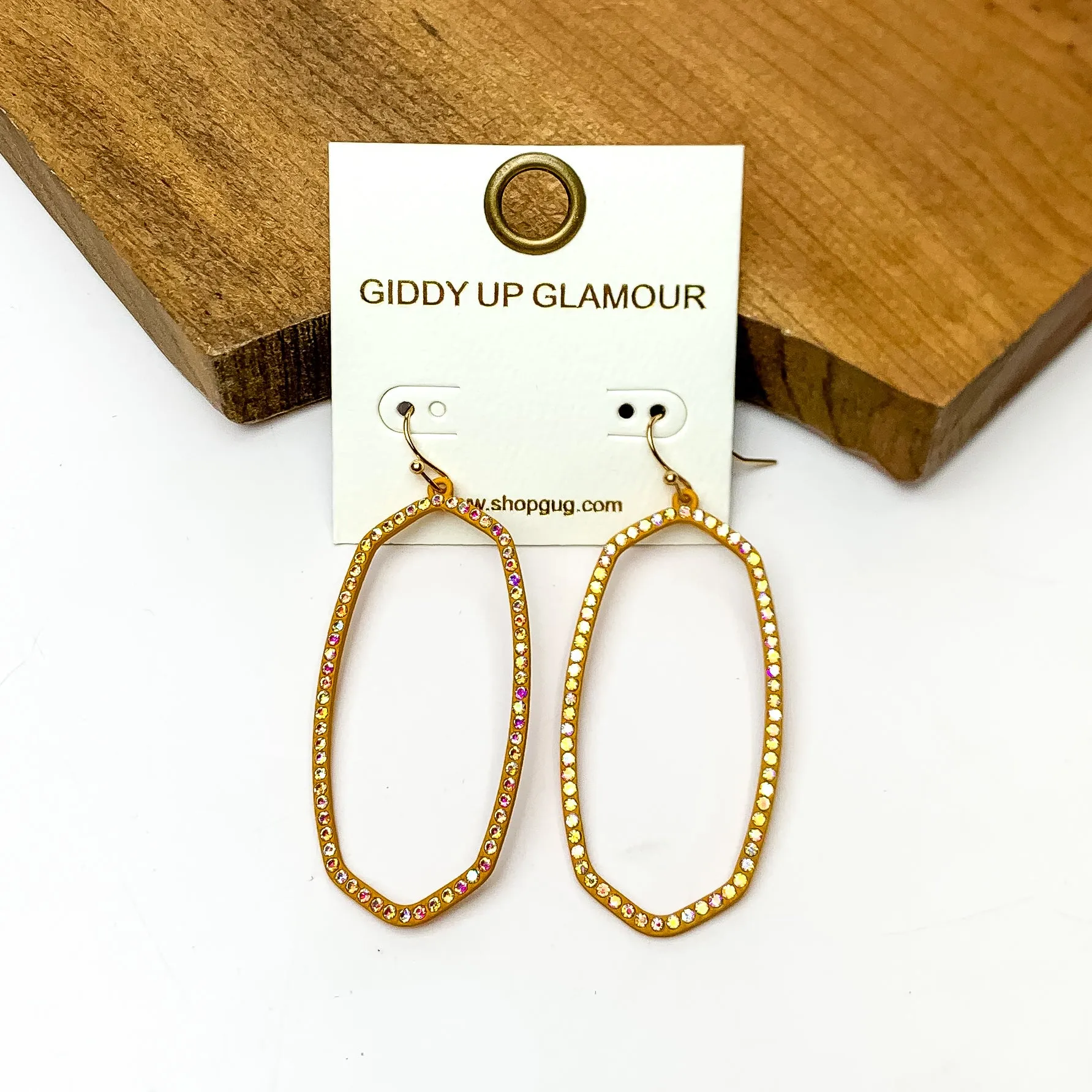 Sparkle Girl Open Oval Earrings in Mustard Yellow