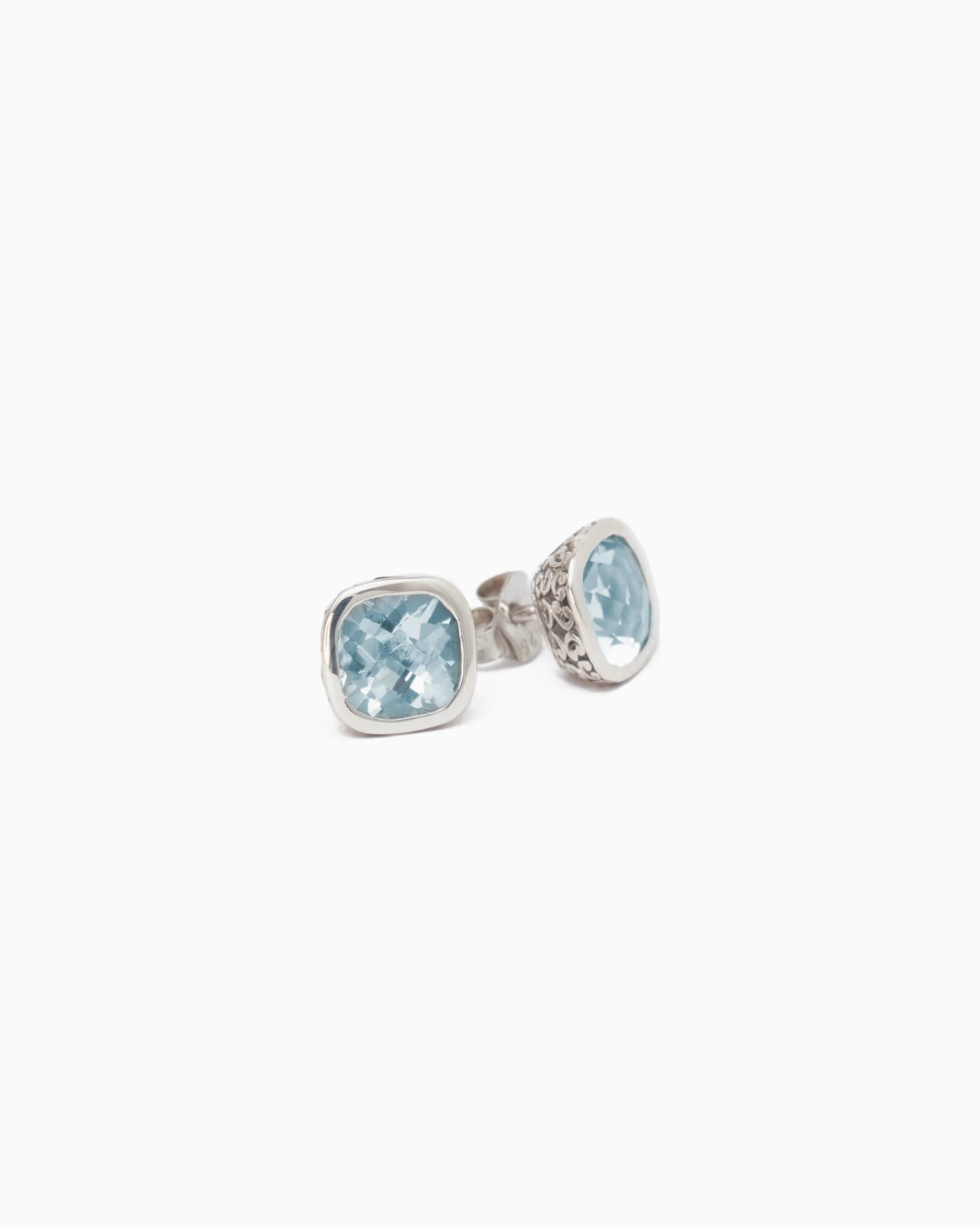 Square Stone Studs with Petroglyph Texture - Blue Topaz