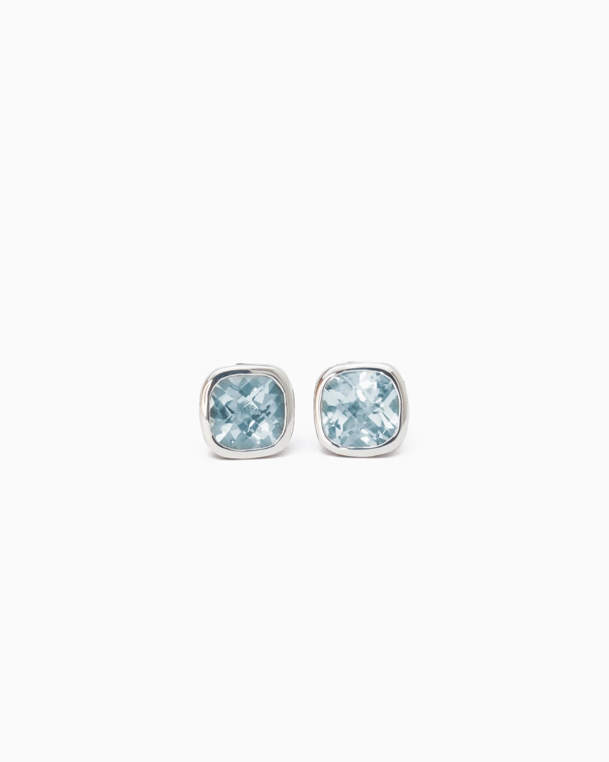 Square Stone Studs with Petroglyph Texture - Blue Topaz