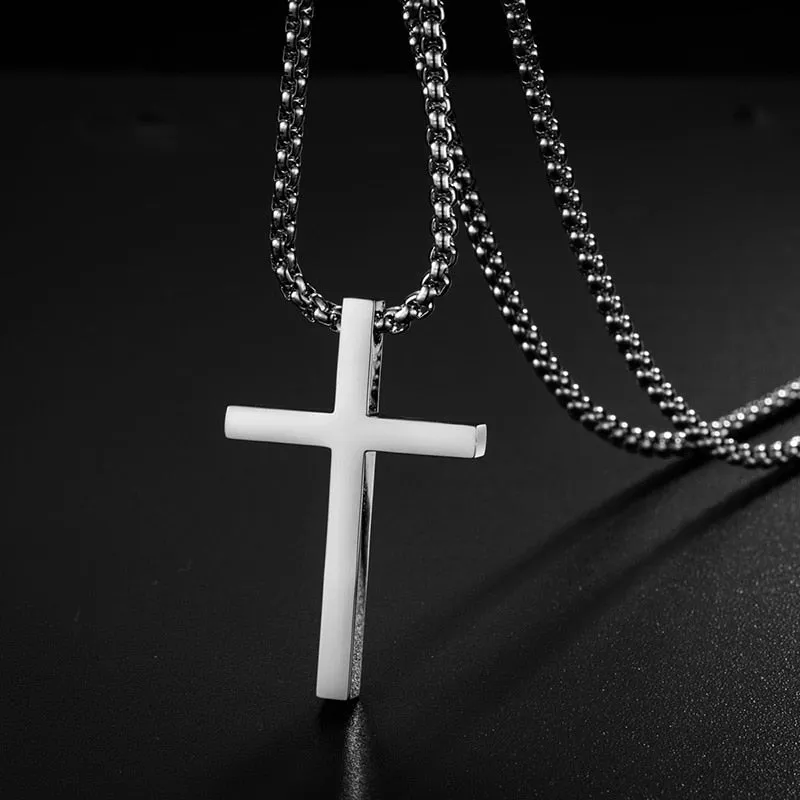 Stainless Steel Cross Pendant Necklace for Men Women Minimalist Jewelry Male Female Necklaces Chokers Silver Color