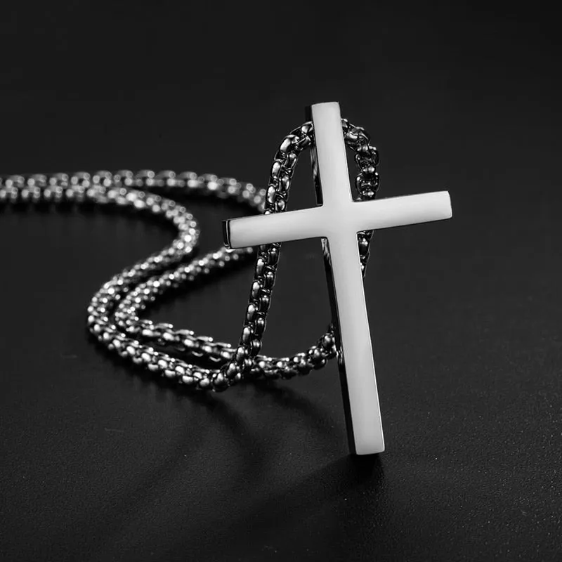 Stainless Steel Cross Pendant Necklace for Men Women Minimalist Jewelry Male Female Necklaces Chokers Silver Color