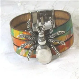 Statement Mutli-Colored Leather Bracelet with Large Spider