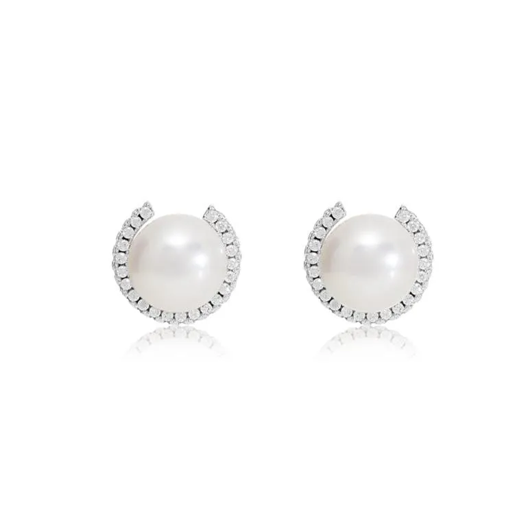 Stella Cultured Freshwater Pearl Stud Earrings With Sparkle Surround