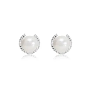 Stella Cultured Freshwater Pearl Stud Earrings With Sparkle Surround