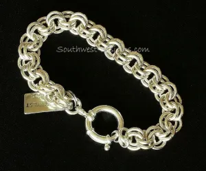 Sterling Silver 9.2mm Two-By-Two Chain Maille Bracelet with 18mm Sterling Silver Spring Ring Clasp