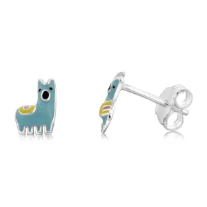 Sterling Silver Blue Llama Stud Earrings