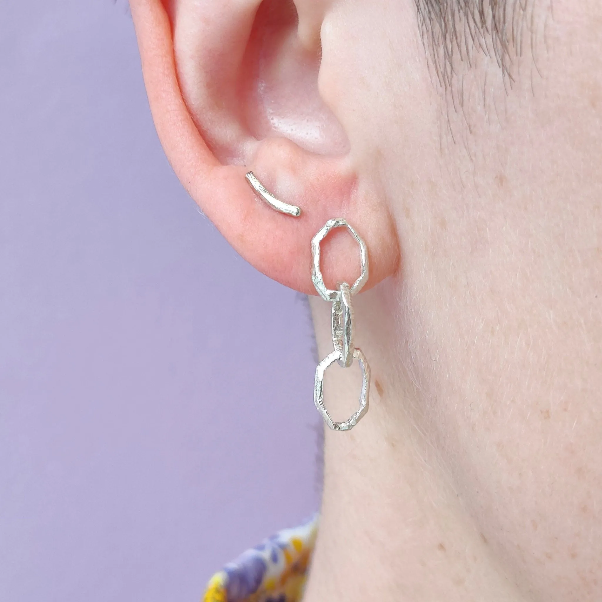 Sterling Silver Carved Chain Link Earrings