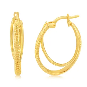 Sterling Silver Gold Plated Patterned Double Hoop Earrings