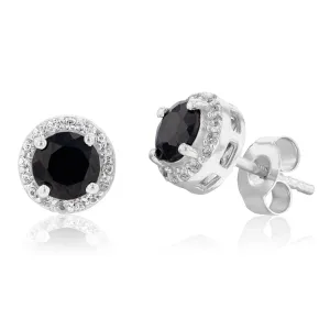 Sterling Silver Natural Enhanced Sapphire & White Zircon Stud Earrings