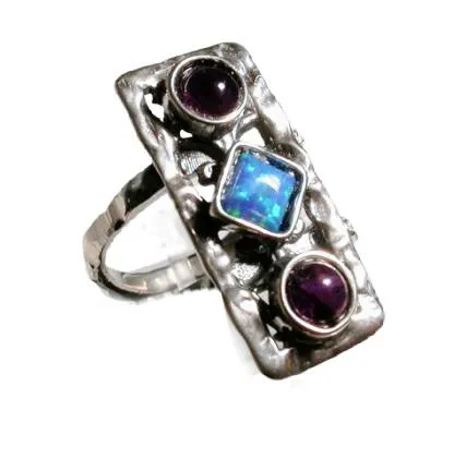 Sterling silver ring for woman / Hippie ring / Gemstones ring / opal, garnet, amethyst ring