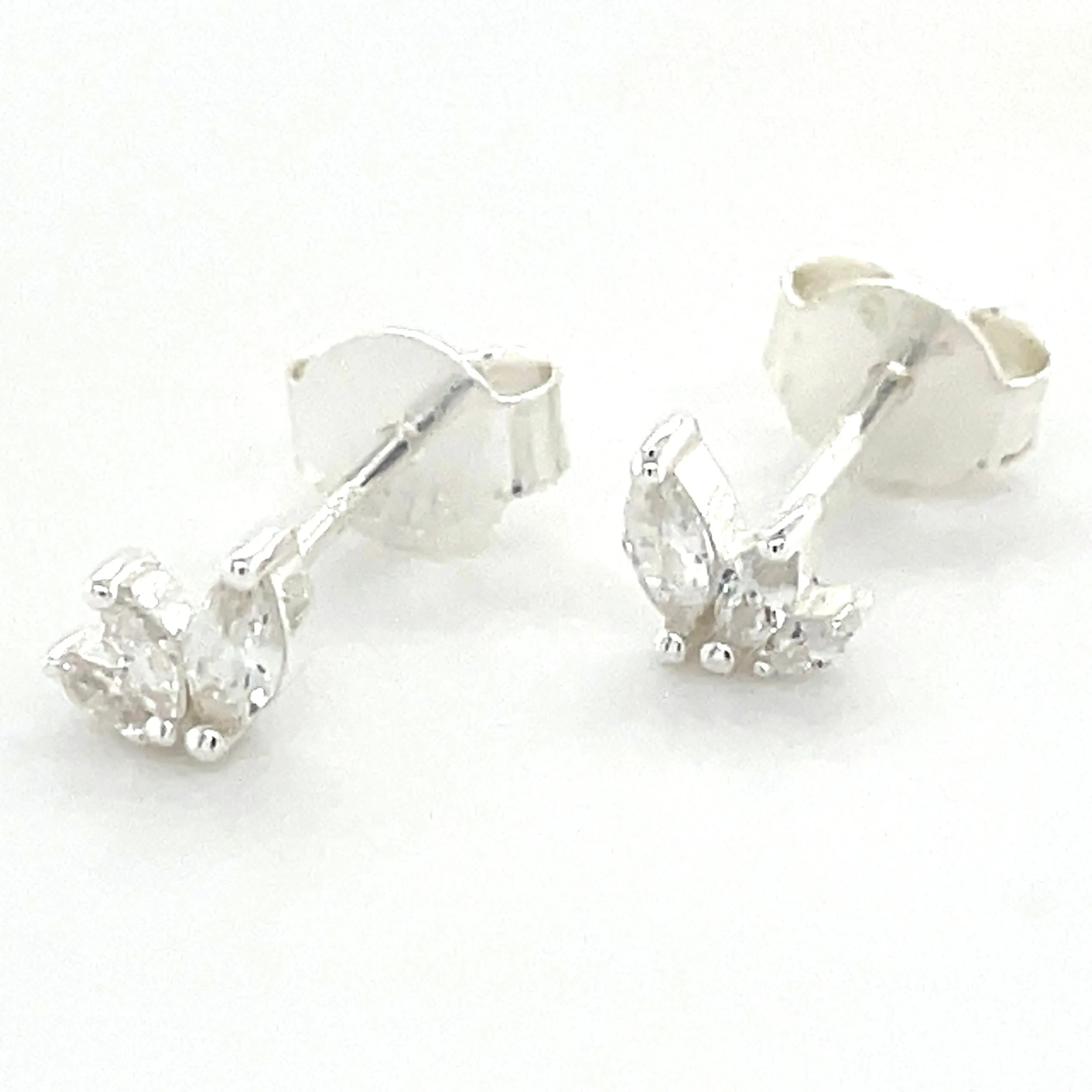 Sterling Silver Triple Marquise Cz Earrings