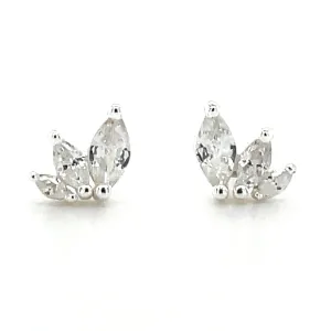 Sterling Silver Triple Marquise Cz Earrings