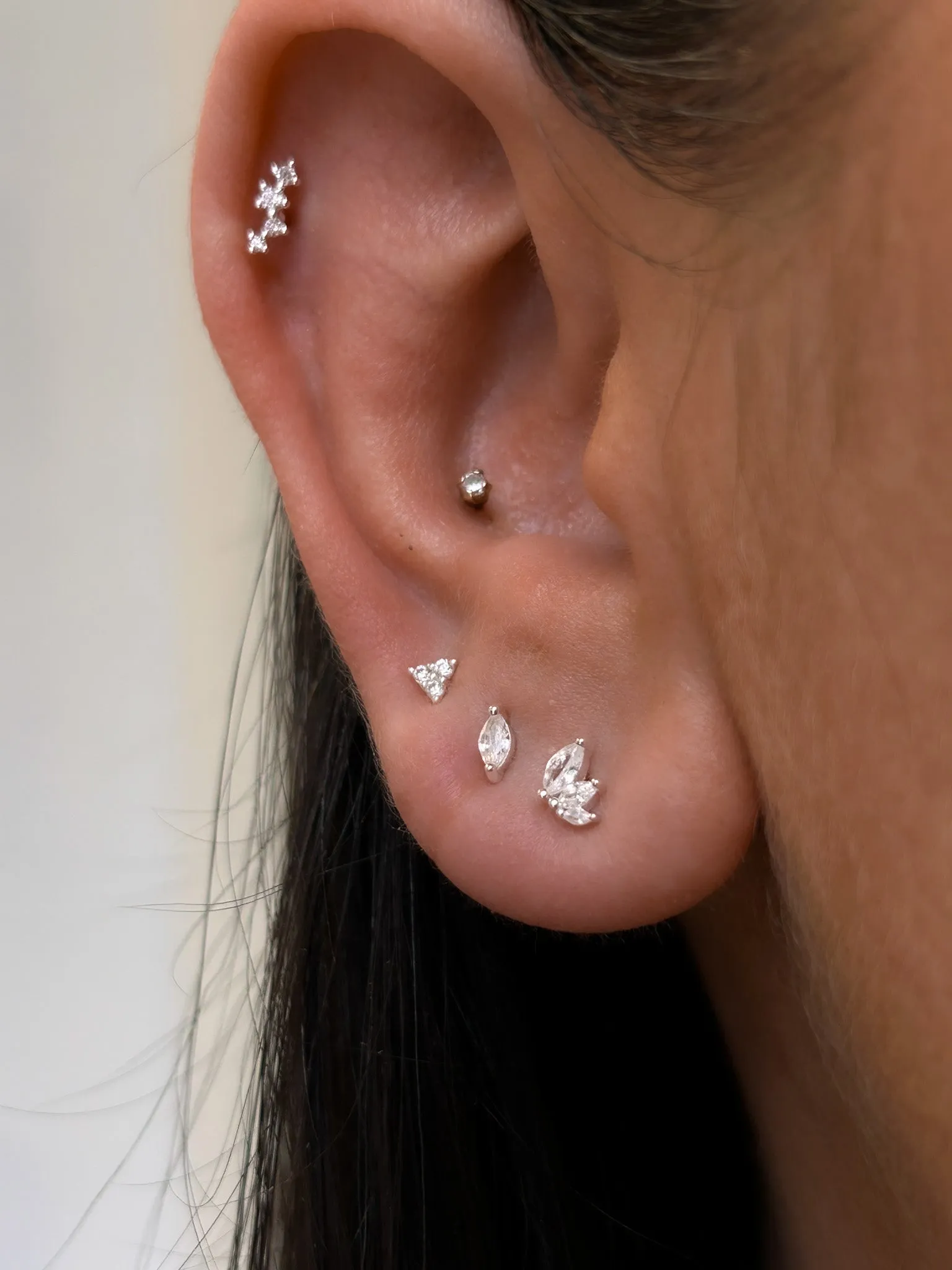 Sterling Silver Triple Marquise Cz Earrings