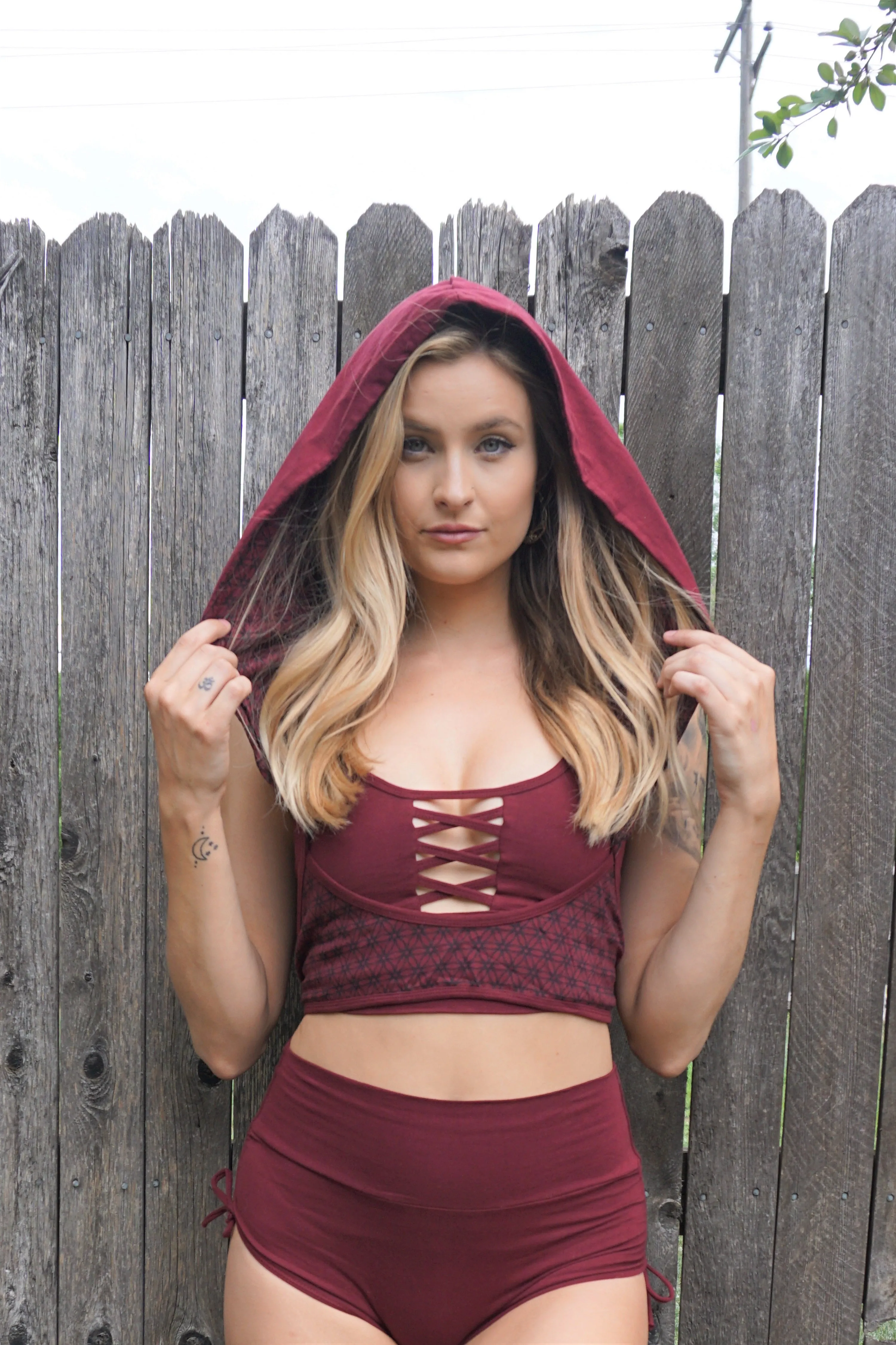 Sutra Underbust Hooded Top Set - Maroon